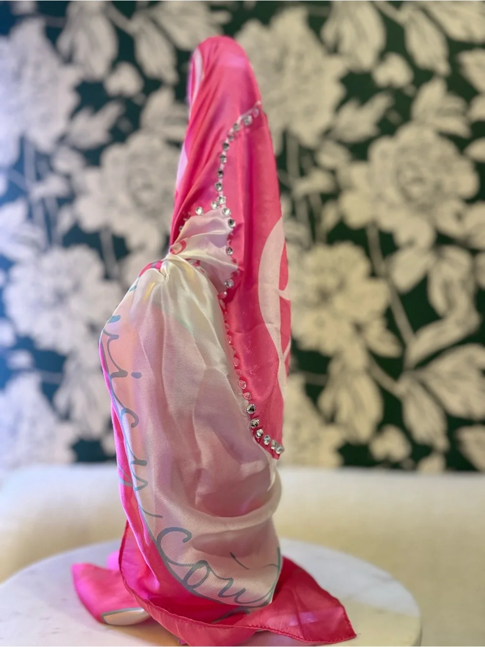 Juicy Couture Hot Pink and Blush Silk Logo Crystal Scarf NWT